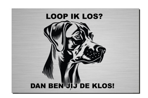 Loop ik Los, Simba, aluminium of wit dibond, rhodesian ridgeback, waakbord