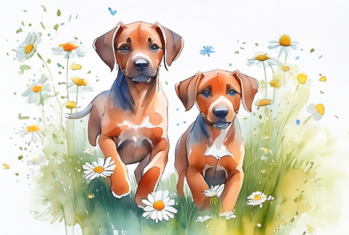 two puppies in the grass