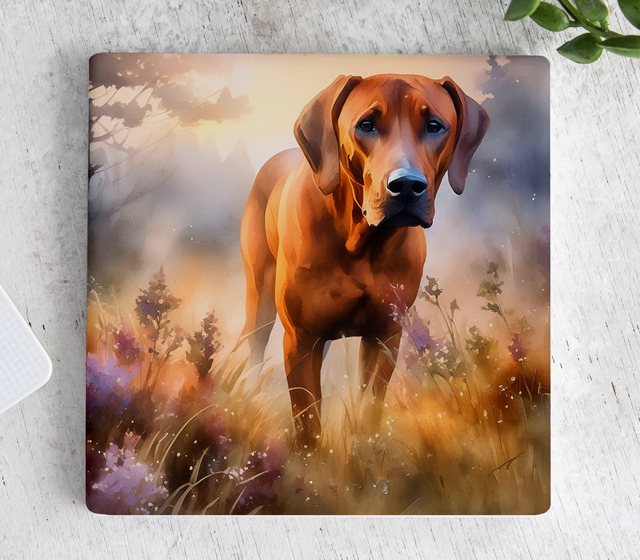 Onderzetters Landschap, Rhodesian Ridgeback, waterverf