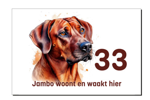 Jambo waak- en huisnummerbordje, rhodesian ridgeback, waakbord, huisnummerbord